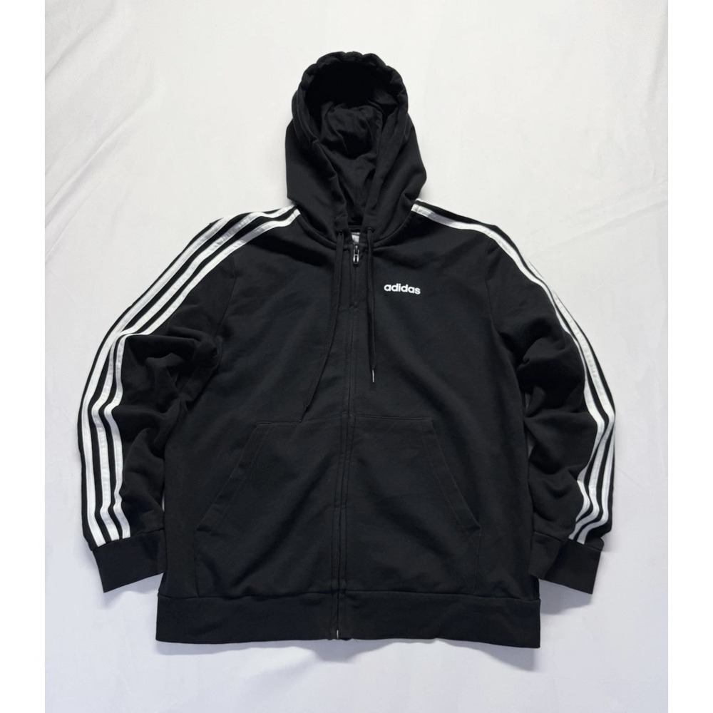 Adidas Full Zip Hoodie Black 3-Stripes Sweatshirt Men's Medium Athletic Casual‎